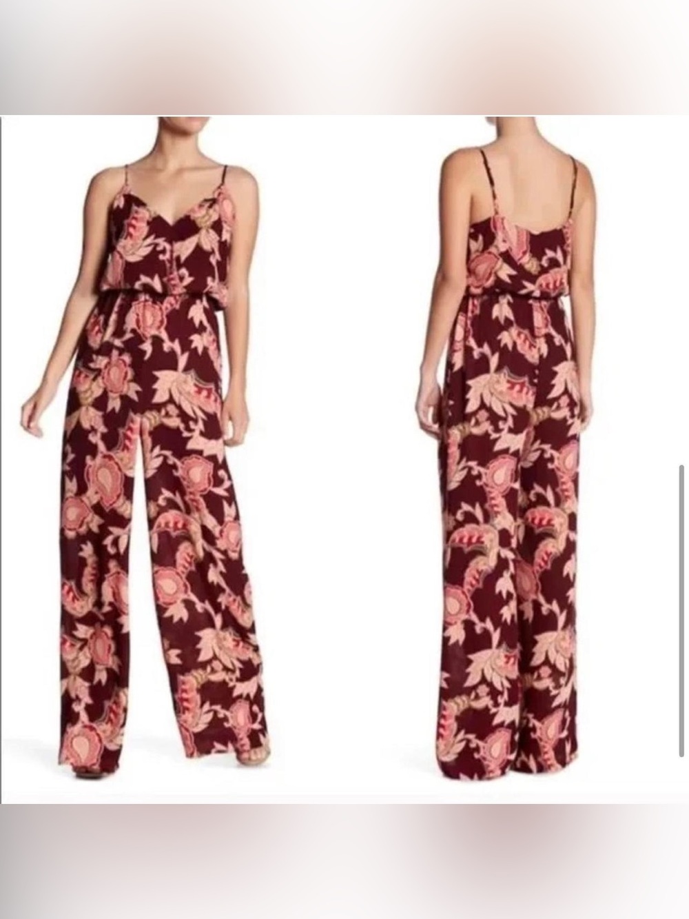 Show me your mumu - Floral Wide-Leg Jumpsuit - Floral Burgundy Pink